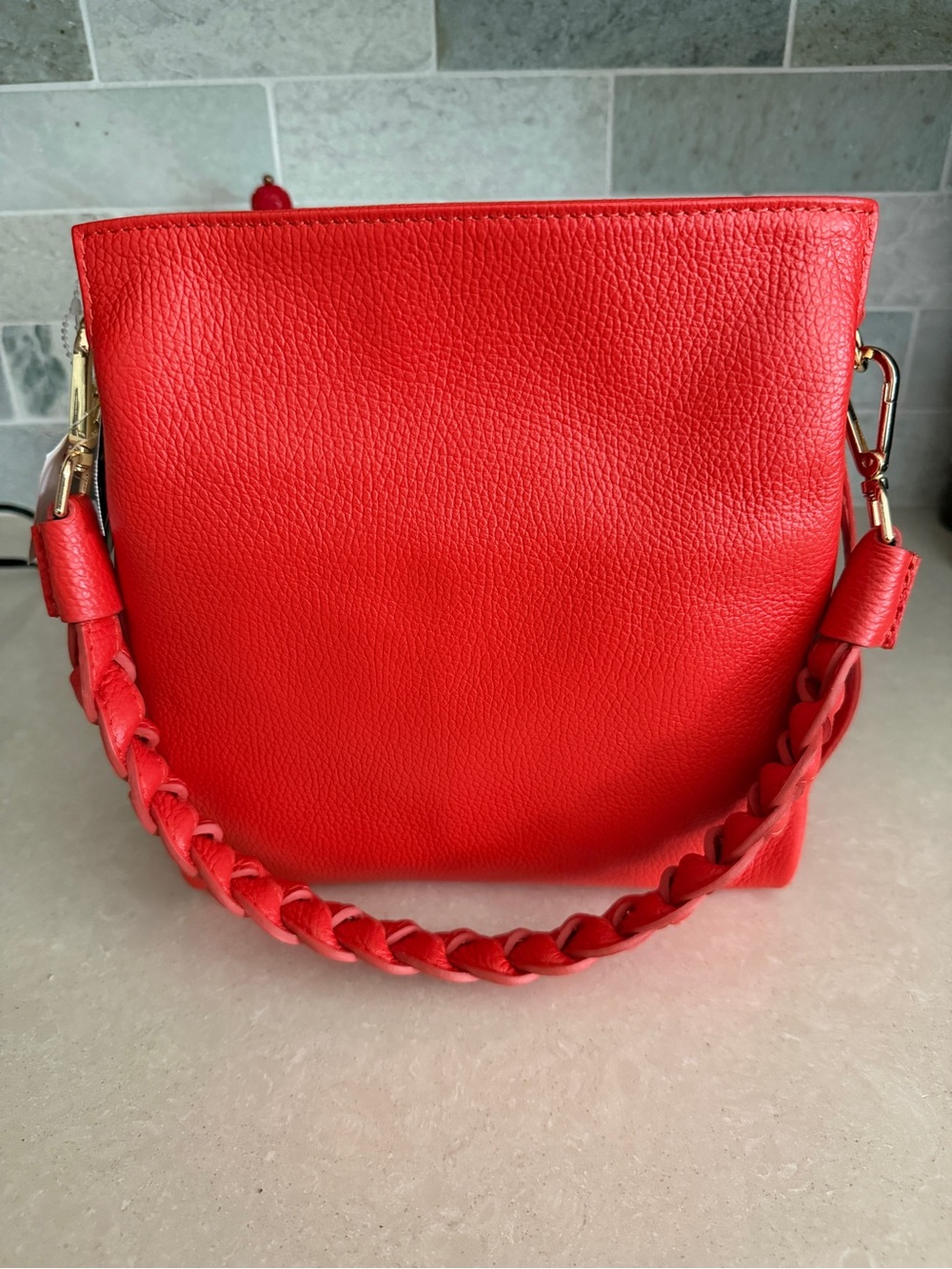 Viola CastellaniOrange  Leather Shoulder Bag with Braided Handle